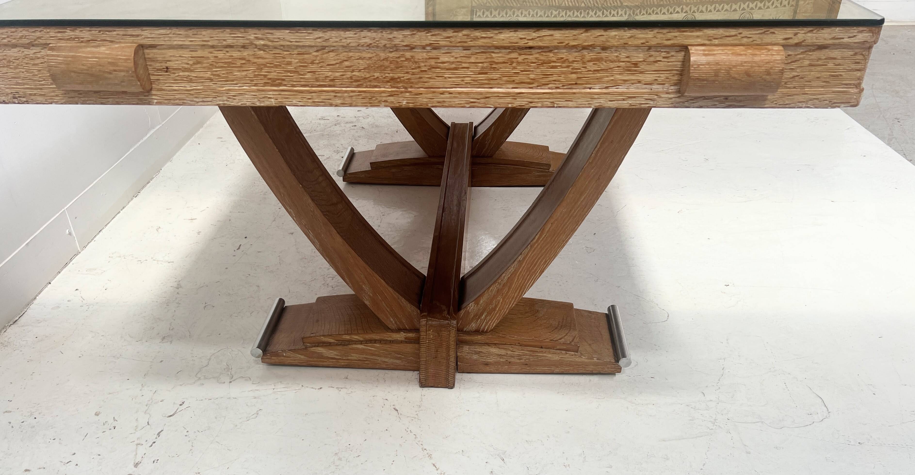 Table bureau Art Déco en chêne cérusé du XX siècle