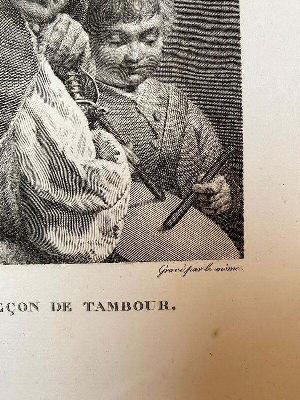 Giuseppe angeli, la leçon de tambour, gravure par h. lallemand, xixème siècle