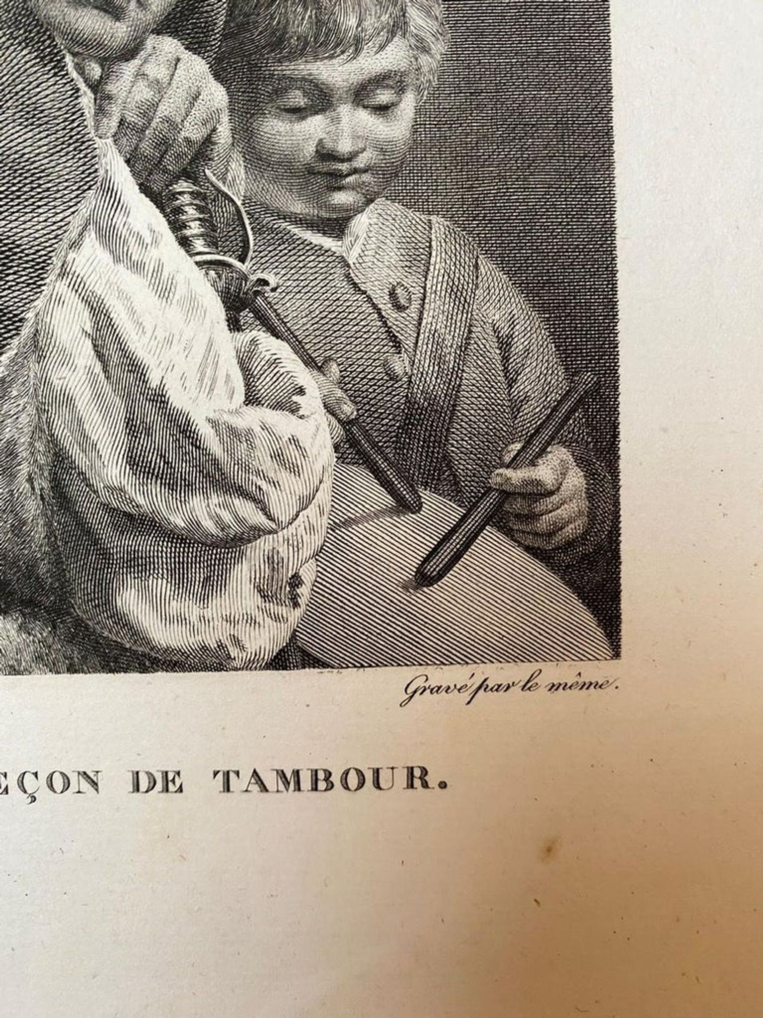 Giuseppe Angeli, La leçon de Tambour, engraving by H. Lallemand, xiXth century