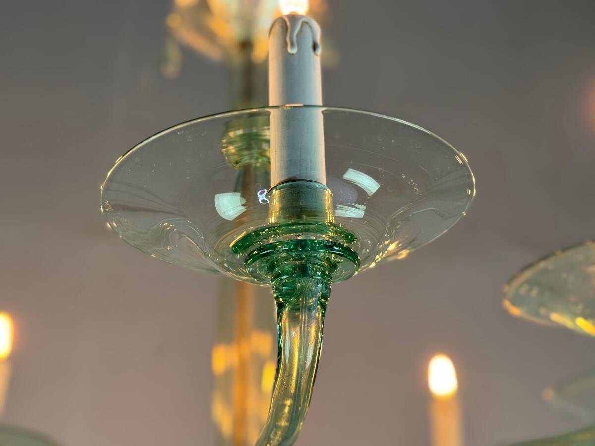 Green Murano glass Venetian chandelier, Venini, circa 1920
