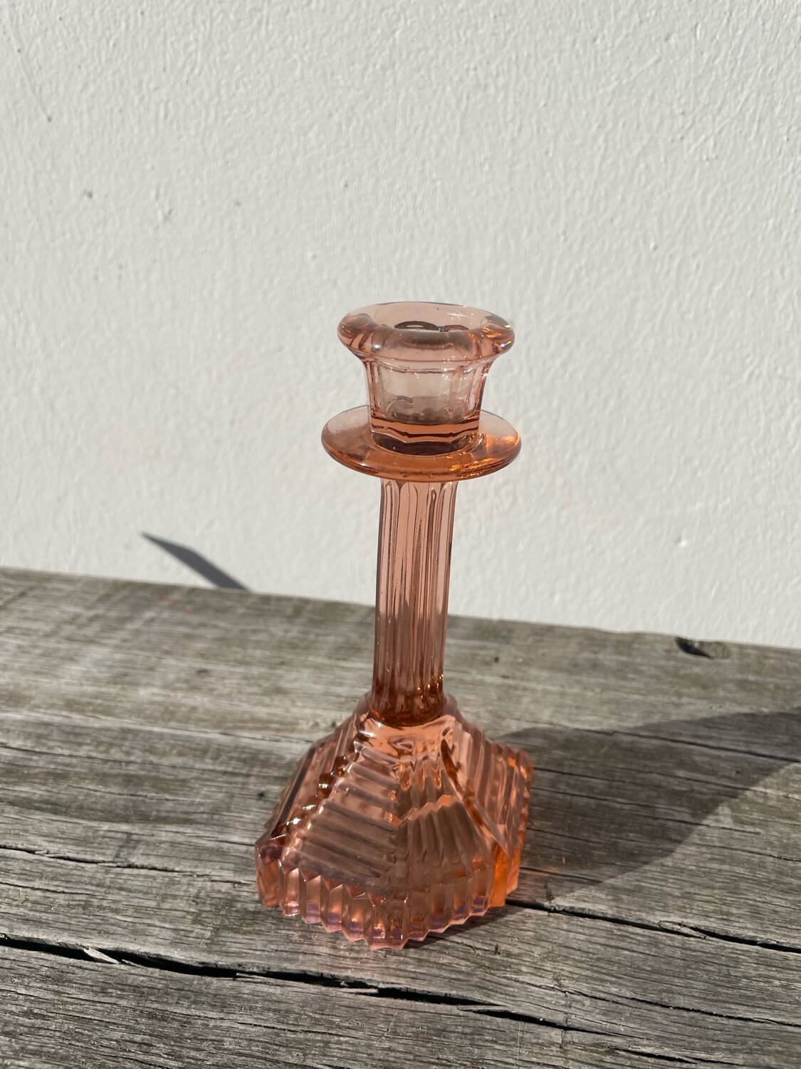 Bougeoir Rosaline verre rose art déco