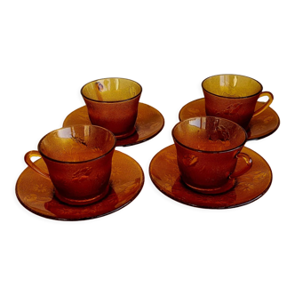 Lot de 4 tasses avec coupelles en verre vintage