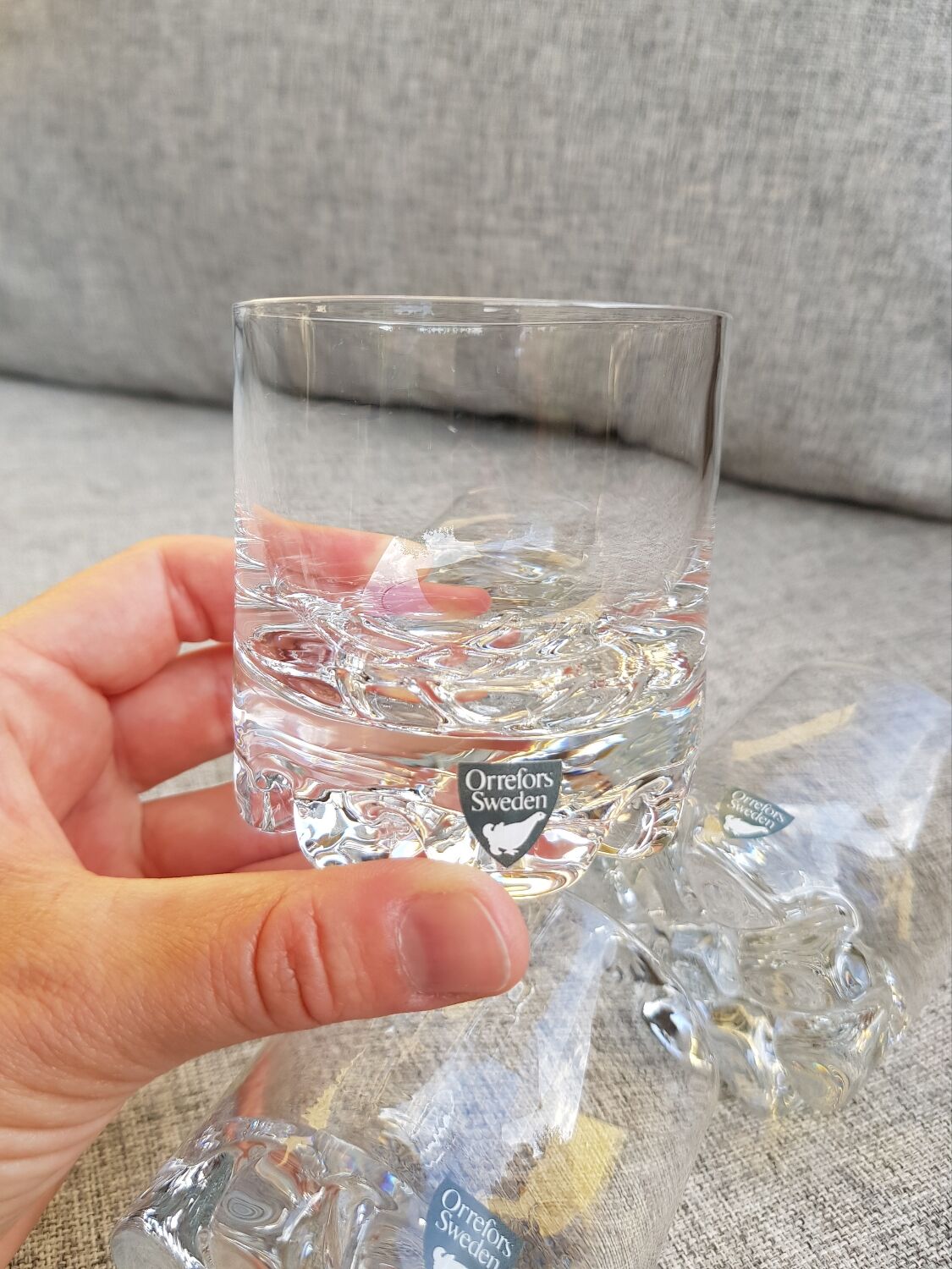 4 vintage Orrefors whiskey glasses designed by Olle Alberius, Sweden 1960s