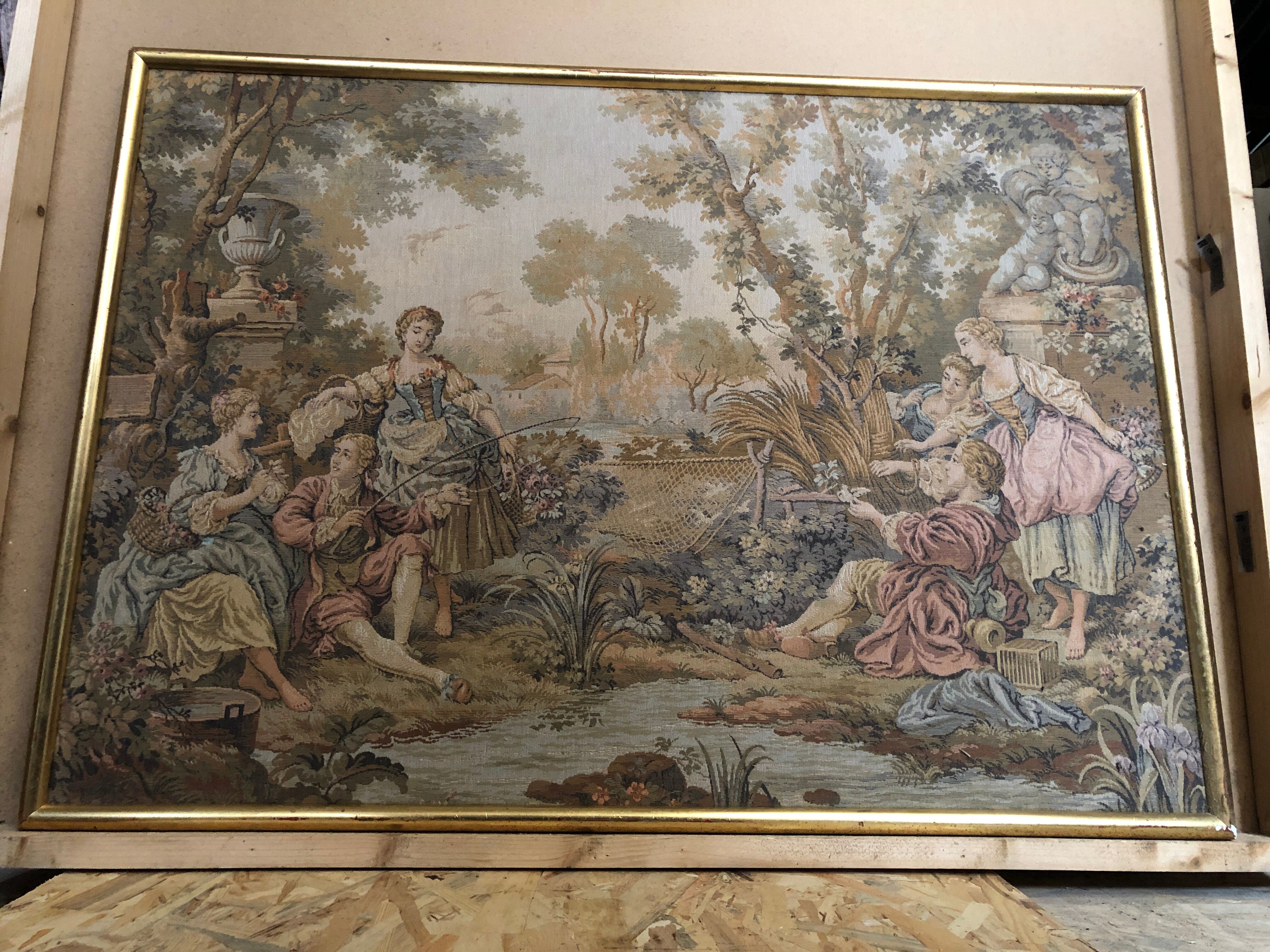 Gobelins tapestry “Mrs. demainnon’s fishing trip” vintage