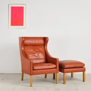 Armchair 2204 and leather pouf by Børge Mogensen, Denmark, 1960s.