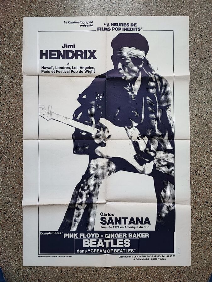 very rare original poster of 1974 Jimi Hendrix Beatles Pink Floyd