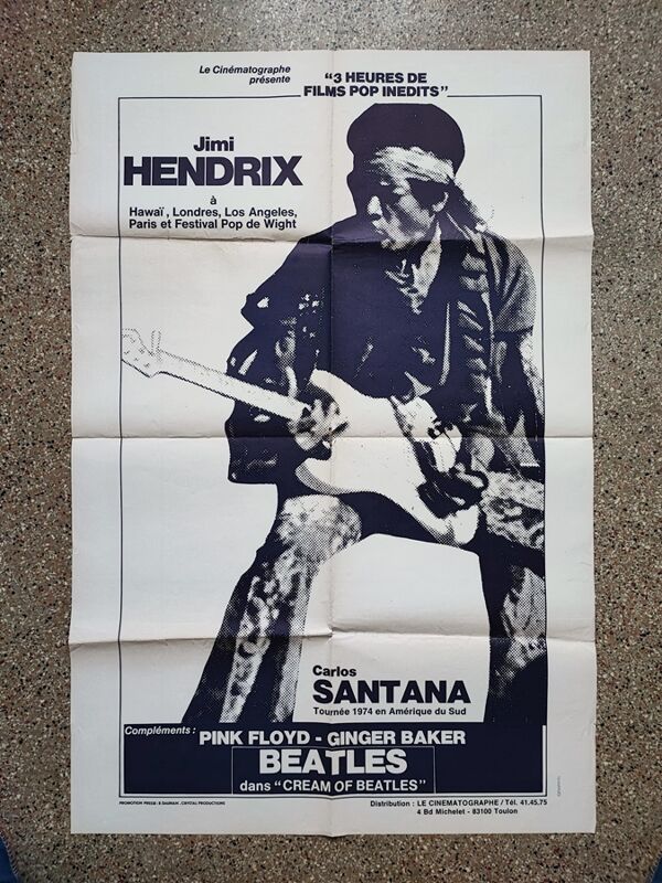 Affiche originale de 1974 jimi hendrix beatles pink floyd ginger baker