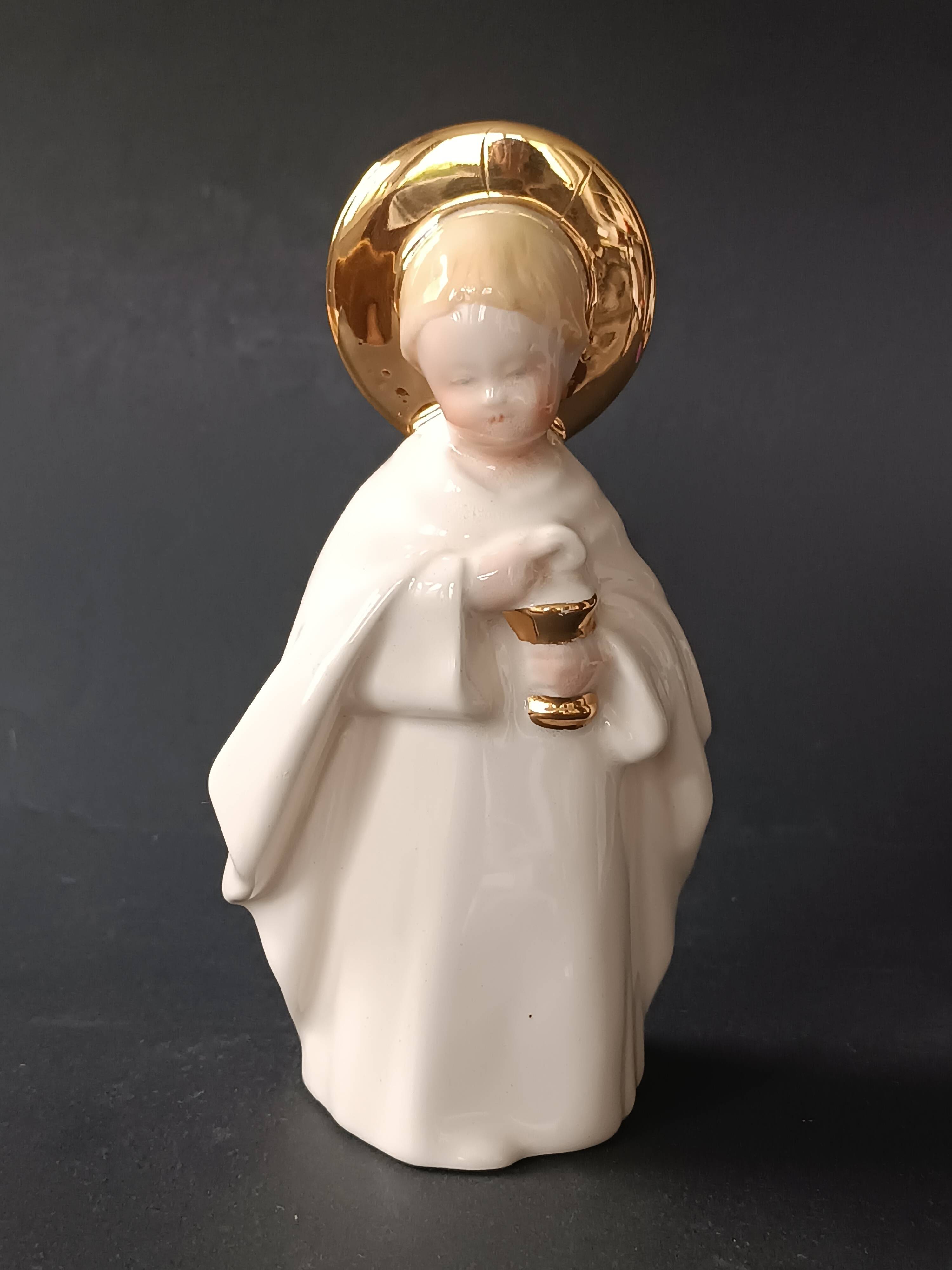 Faience statue from Desvres, communion angel by Gabriel Fourmaintraux.