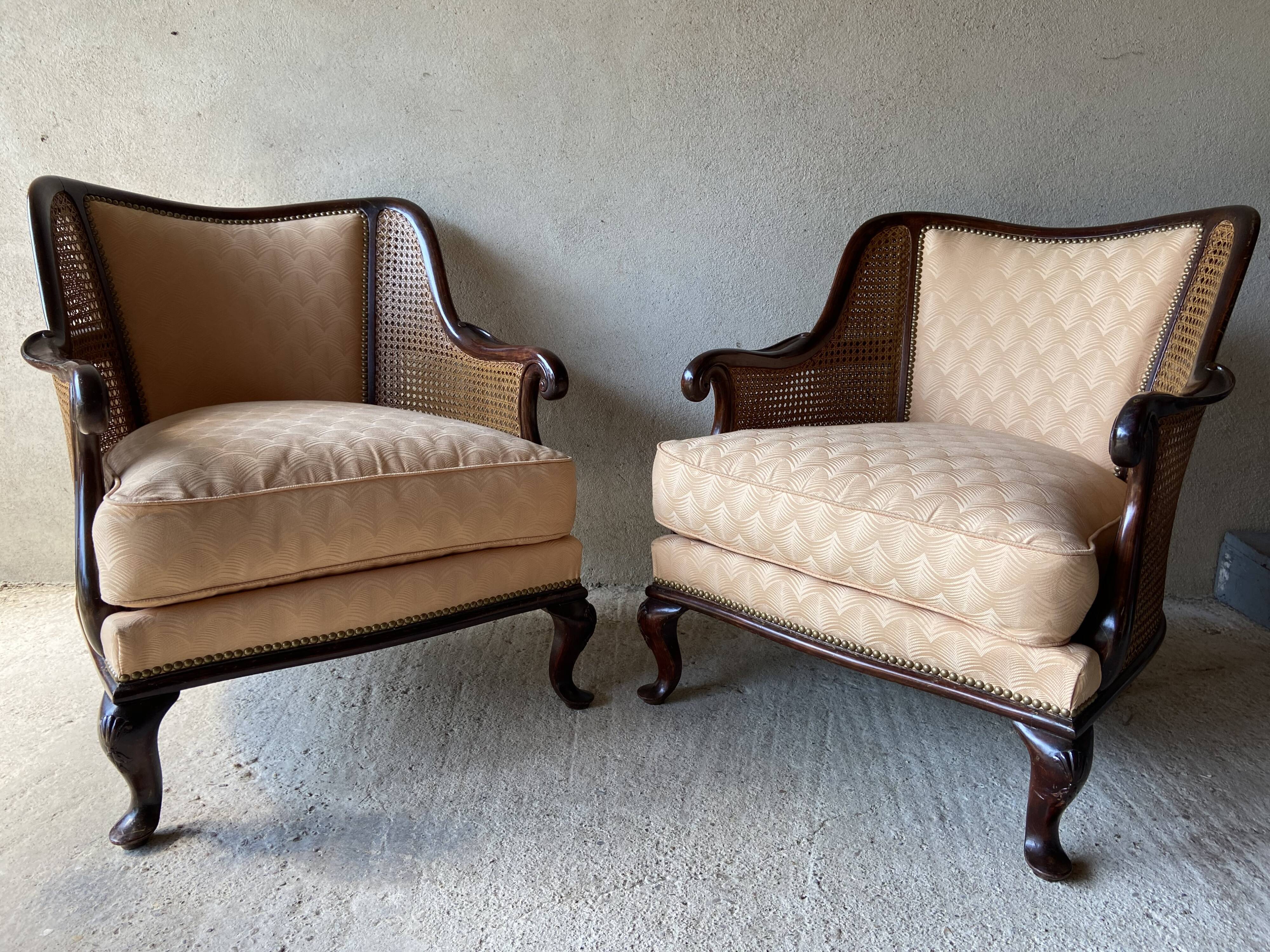 Pair of vintage 1940 canne armchairs