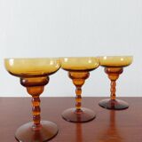 Set of 3 vintage amber foot glasses