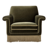 Fauteuil danois des années 1970, velours vert d'origine.