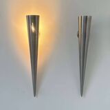 Pair of vintage XL wall lights, brushed curved metal, France 1980