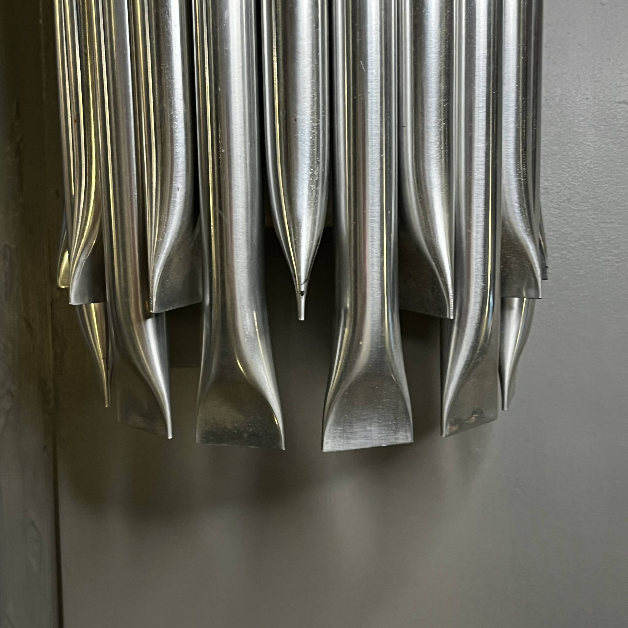 Raak 'concorde' pair of wall lights, 'organ tube' type in brushed aluminium, ca 1970