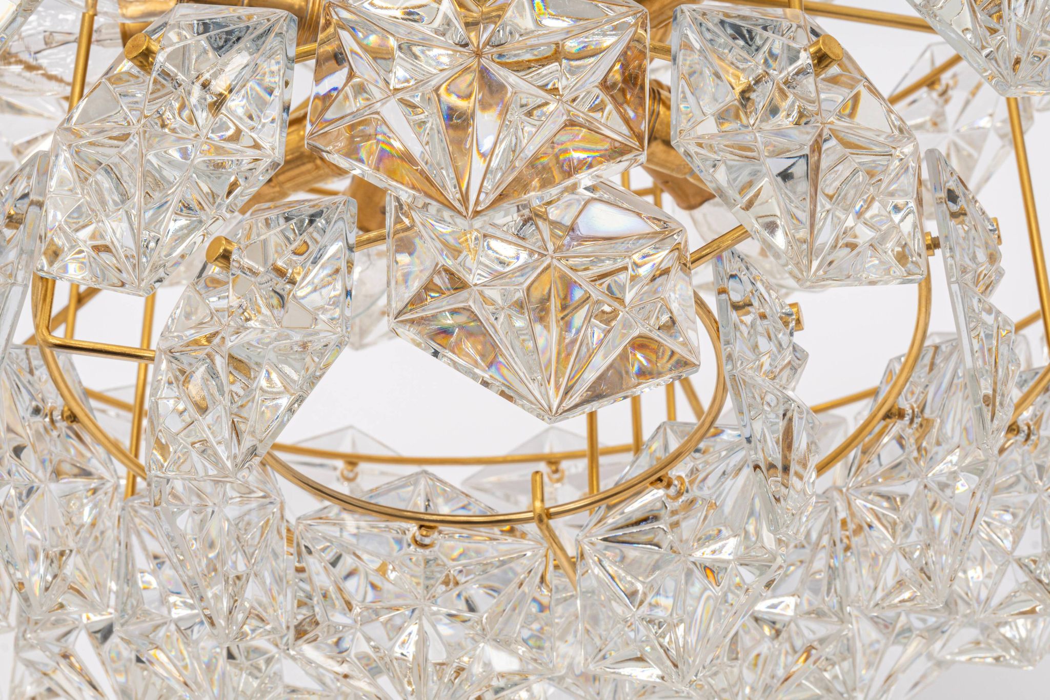 Chandelier, brass and crystal glass by Kinkeldey, Germany, 1970s.