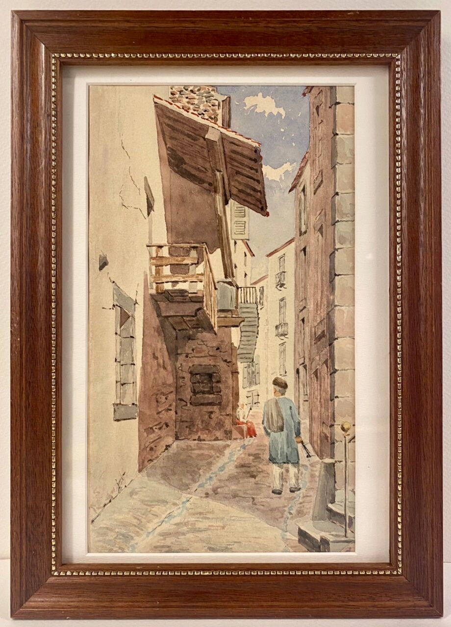 Old painting, Provencal landscape, watercolor early twentieth century