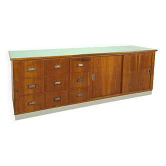 meuble de métier en bois ancien avec lame en formica