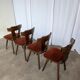 Vintage Tyrolean Dining Chairs: Set of 4, Red Fabric Seat, 1970s