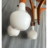 Vintage teak and opaline chandelier