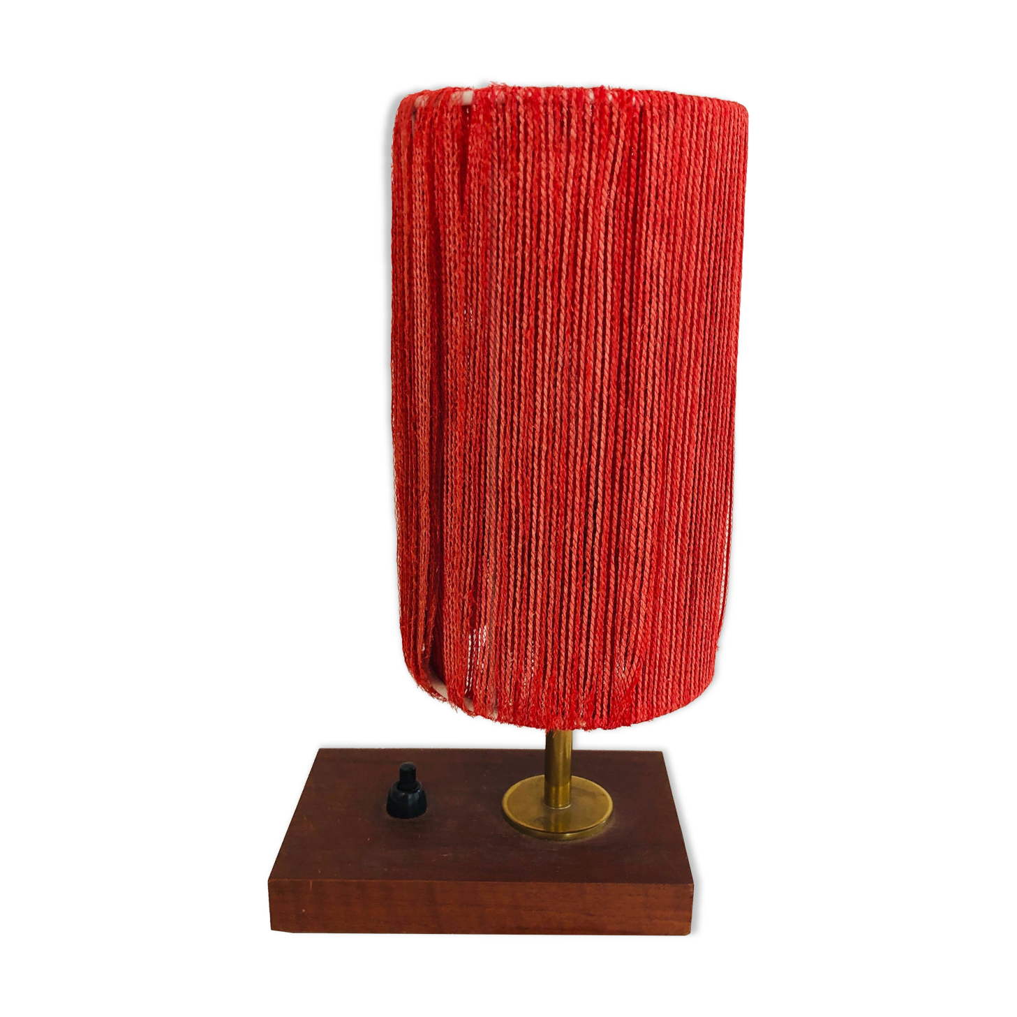 Lamp in wood, brass and wool