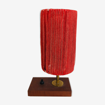 Lamp in wood, brass and wool