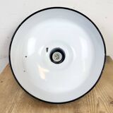 Industrial French Green Enamel Factory Pendant Lamp, 1960s