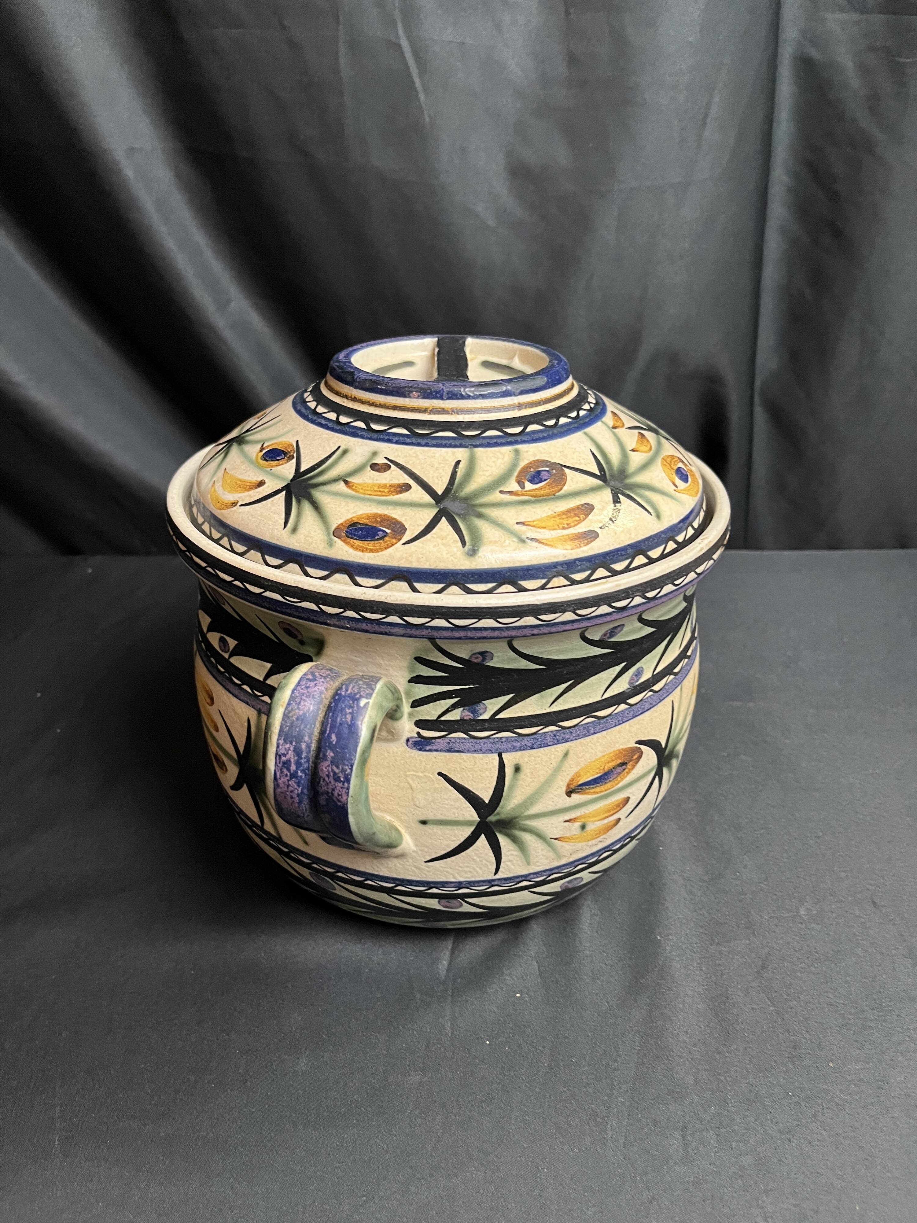 Quimper Keraluc, vintage polychrome earthenware pot or soup tureen circa 1960