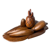 Hand-carved wooden fruit basket, set of 6, Italy, 1980