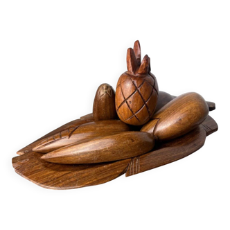 Hand-carved wooden fruit basket, set of 6, Italy, 1980