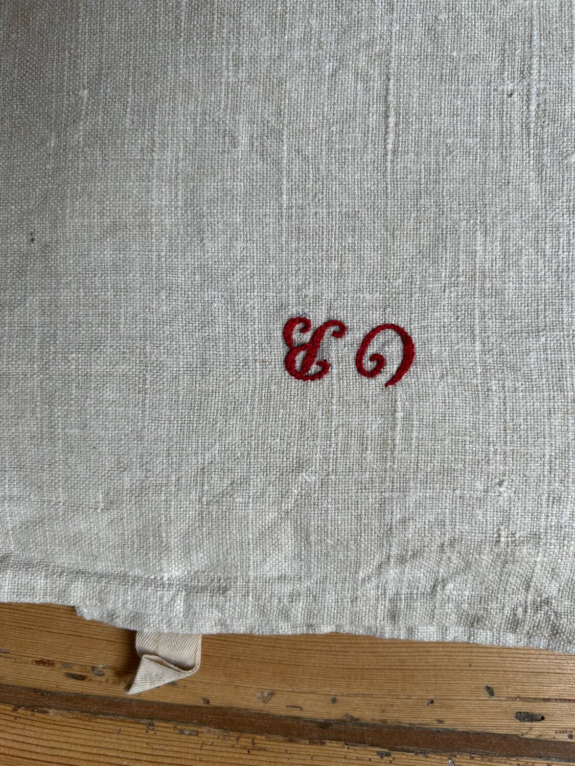 Set of 6 antique monogrammed linen tea towels