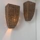 Pair of vintage wall lights, woven rattan, France 1980