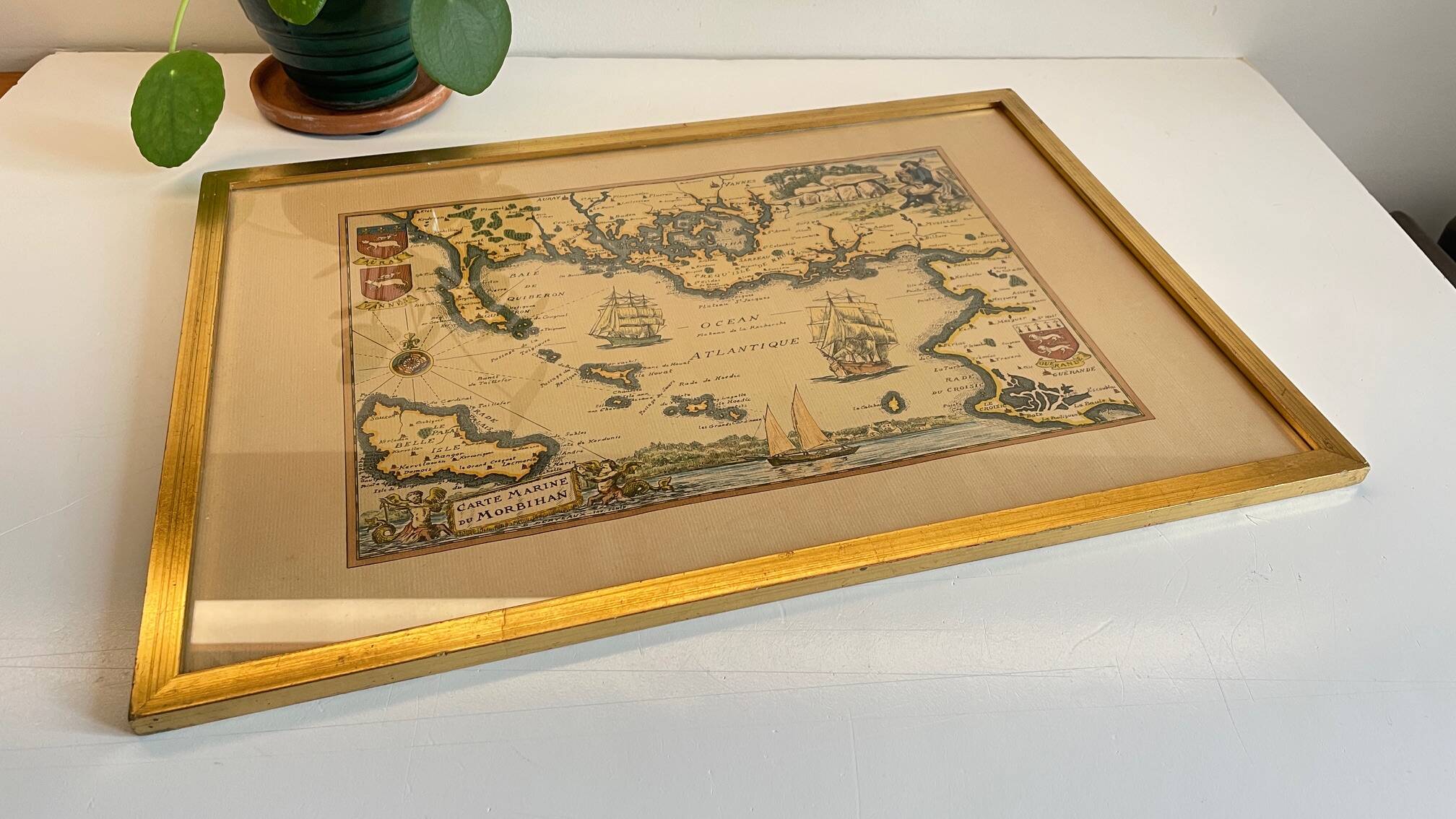 Vintage Atlantic Ocean Marine Map Gold Leaf Frame