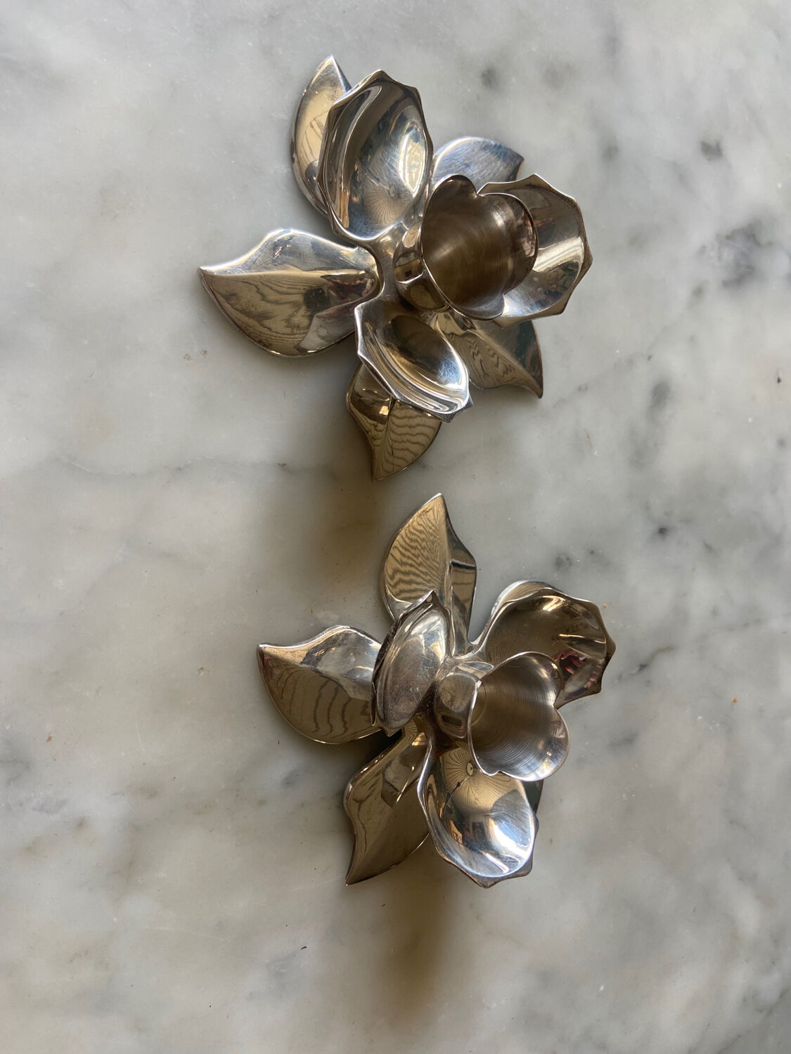 Pair of vintage silver metal candle holders