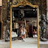 Napoleon III Period Fireplace Mirror in Gilded Wood with Louis XV Style Leaf