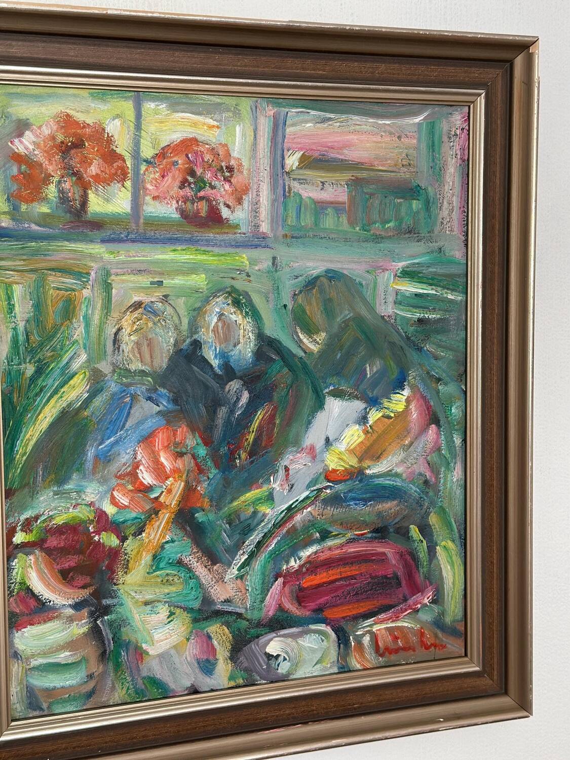 Swedish Oil on Canvas – “Interior with Figures” by Erik Lo  (1914–2004