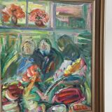 Swedish Oil on Canvas – “Interior with Figures” by Erik Lo  (1914–2004