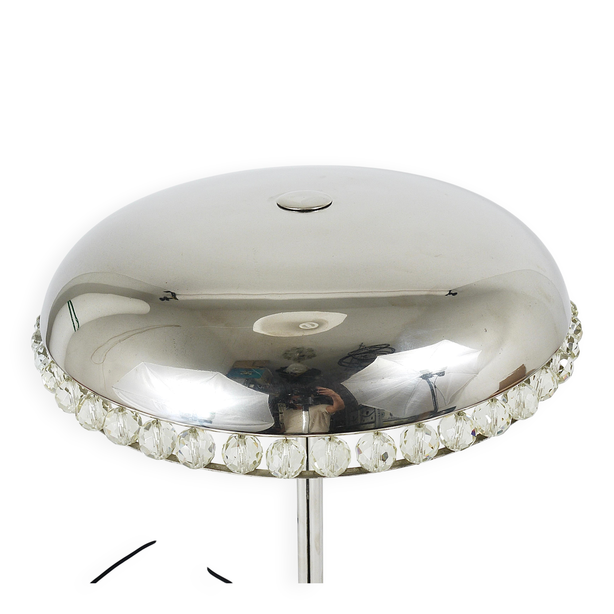 Mushroom Table Lamp in Nickel and Crystal Bakalowits Vienna, Austria, 1950s