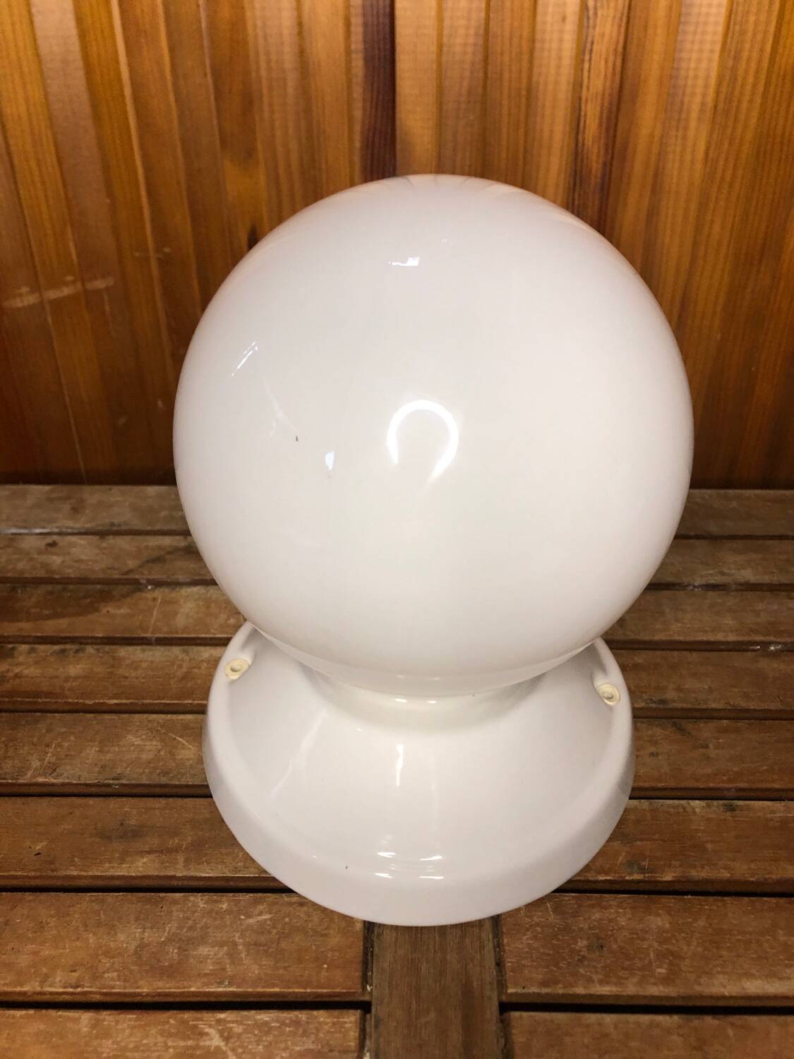 Old White Opaline Wall Lamp + Vintage Ceramic Support