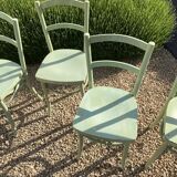 Set of 6 green patinated bistro chairs