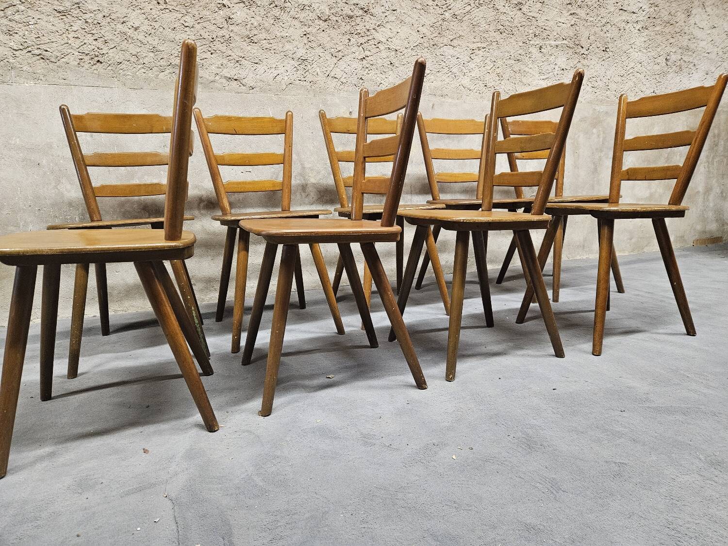 Lot of 9 1960s Campagarde bistro chairs