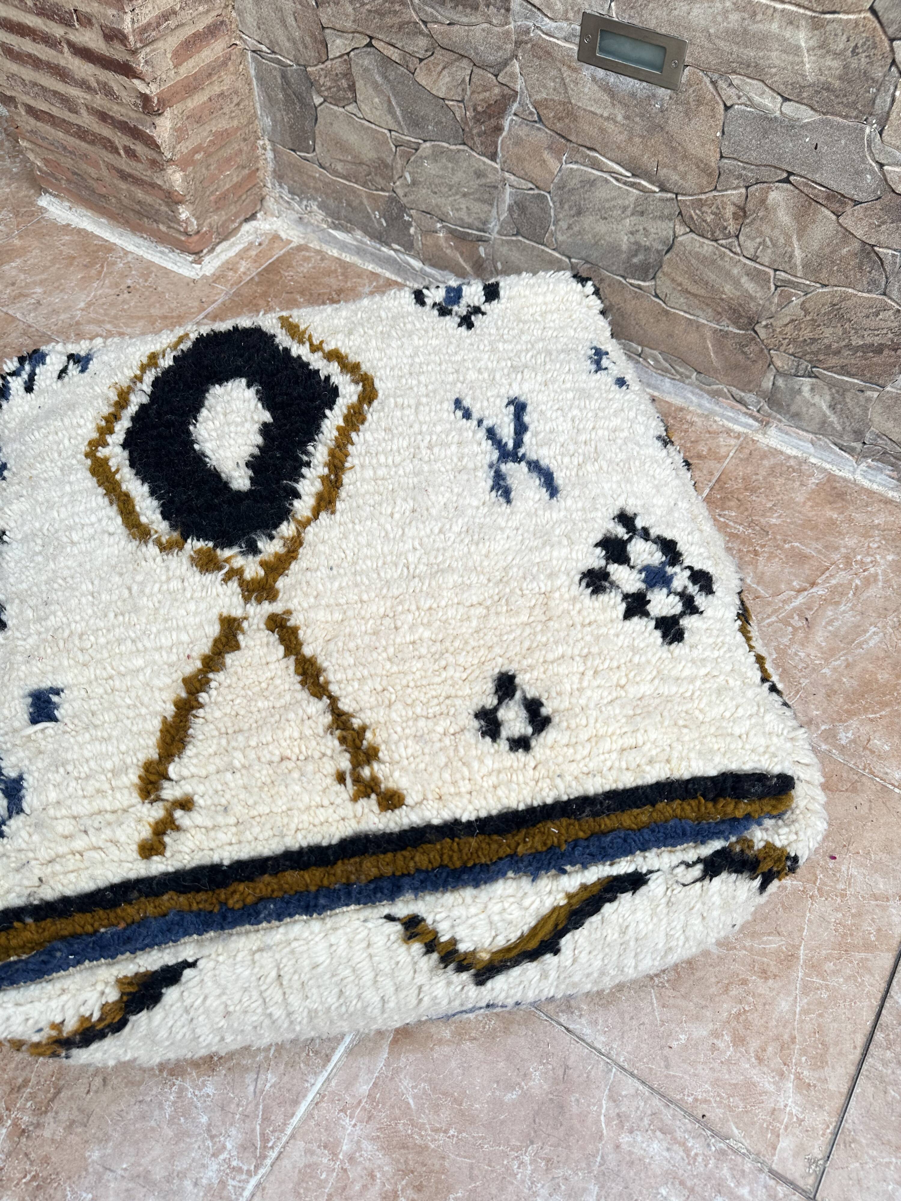 Handmade Berber Kilim pouf, floor cushion.