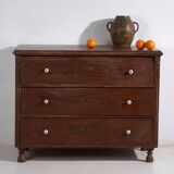 Antique solid pine chest of drawers – European rustic furniture with ceramic handles – circa 1900