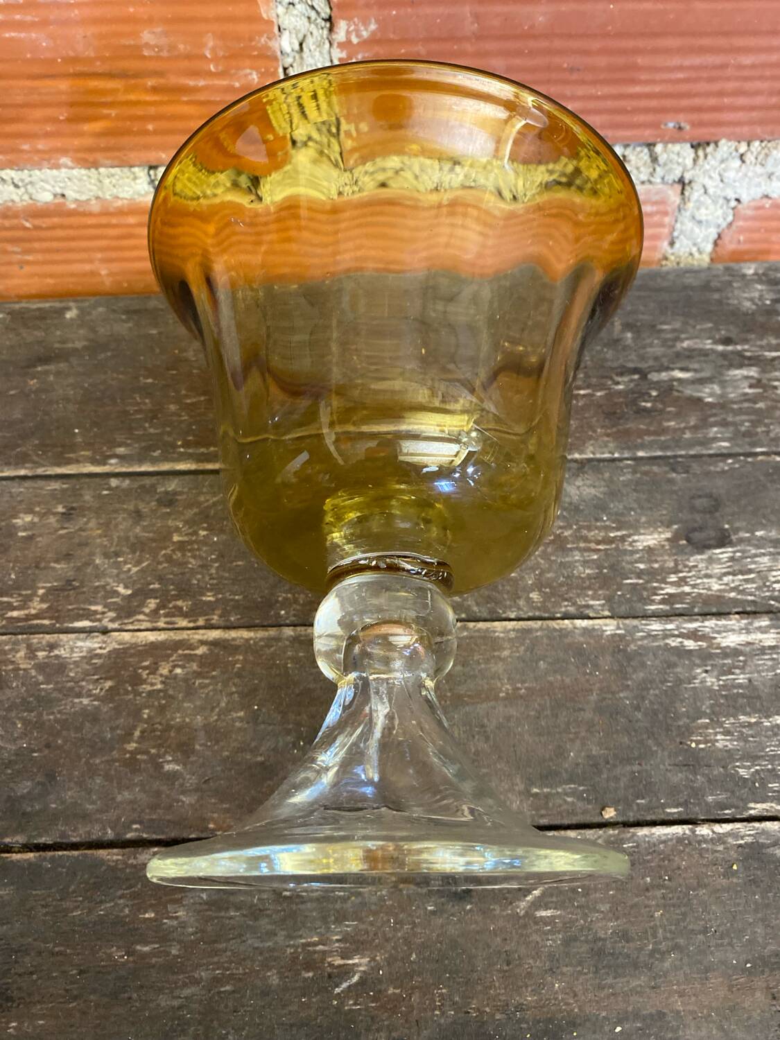 Empty Fruit Bowl Pocket Vase Transparent & Amber Vintage #D756