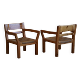 Tage Poulsen, une paire de chaises brutales en pin et cordage, style moderne danois, années 1970