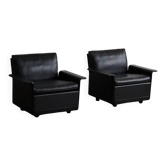 Paire de fauteuils Model 620 de Dieter Rams en cuir noir pour Vitsoe des années 1980.