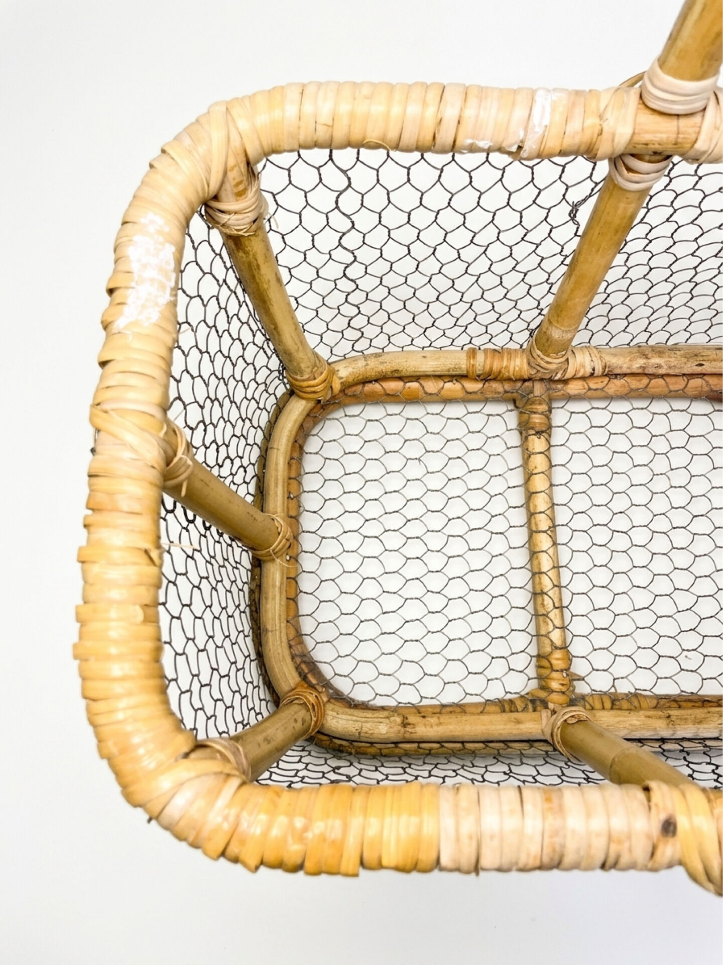 Large Rattan & Wire Egg Basket (1960s-70s)