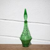 Italian empoli glass bottle, Italian carafe, Italian genie carafe, green glass, interior decoration