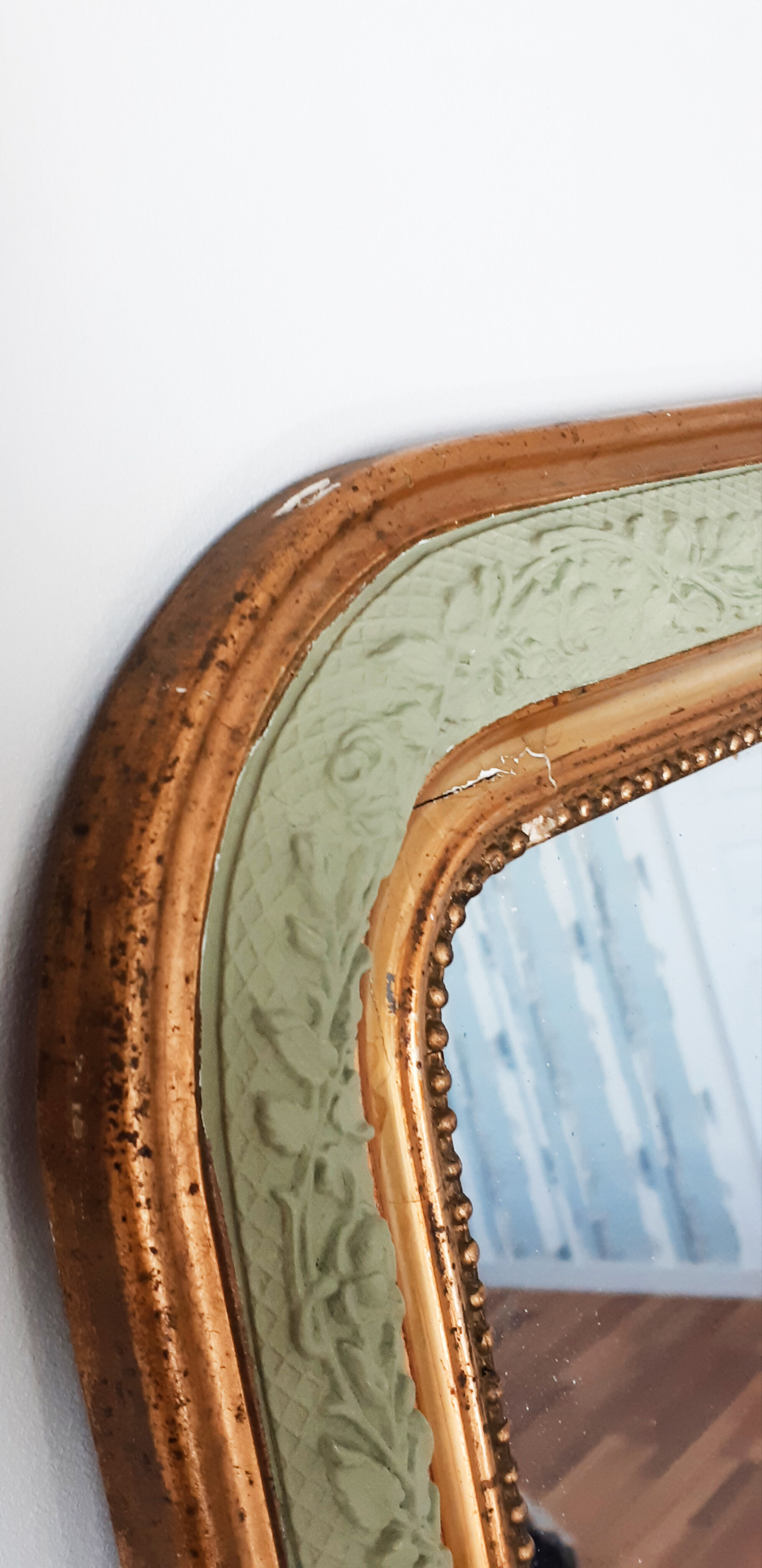 Golden and green grey mirror Louis Philippe - 75cm x 57cm