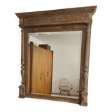 Old trumeau fireplace columns beveled mercury mirror raw solid wood rectangular molded beveled moldings