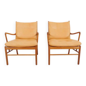 Set of 2 vintage Ole Wanscher chairs | Colonial chair | Leather