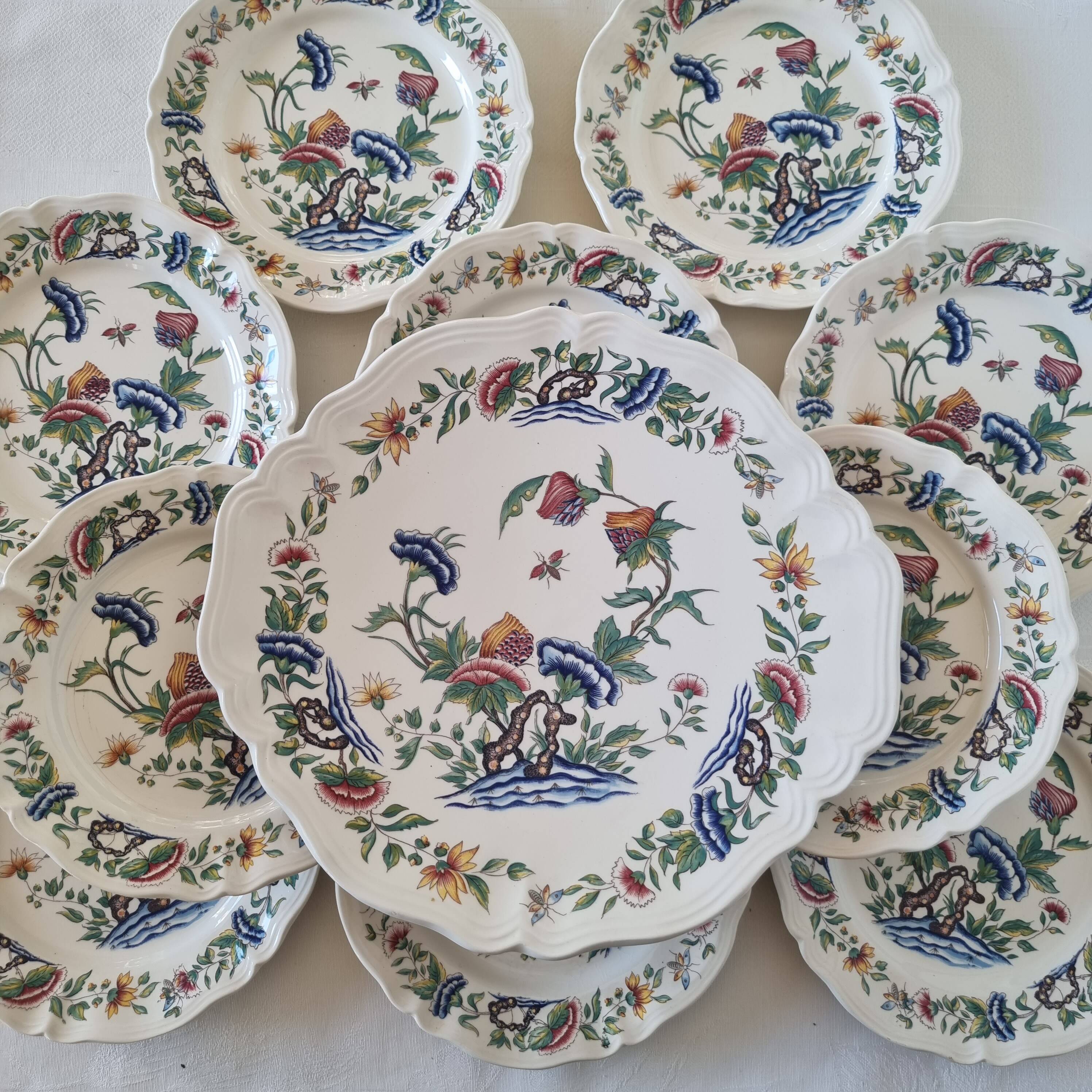 Roeun dessert plate set in French Sarreguemine porcelain